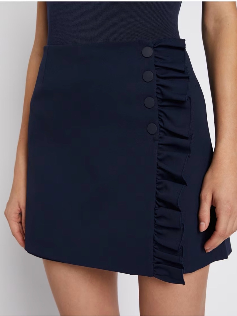 Tory Sport Navy Ruffle-Side Mini Skirt
